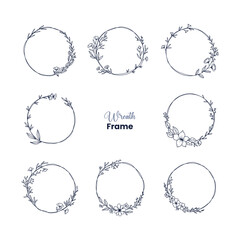 Elegant Botanical Wreath Frame Hand Drawn Line Art Illustration