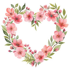 Fototapeta premium Watercolor Coquette Floral Heart illustration flowers wreath isolated on transparent background