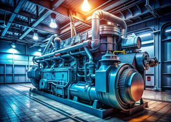 Fototapeta premium Powerful Marine Diesel Generator in Ship Engine Room - Industrial Machinery Stock Photo
