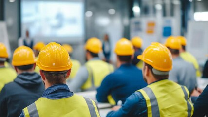 Attentive workers in safety training session in industrial setting