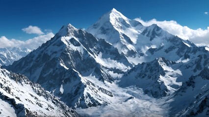 Majestic Snow-Capped Mountains Under Clear Blue Sky Landscape