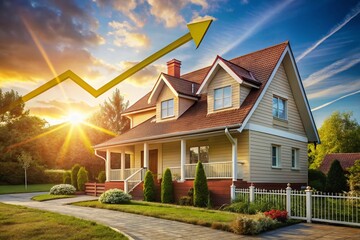 Real Estate Growth: House with Rising Graph - Stock Photo