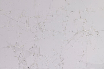 broken with a lot of pieces of glass on the light background, glass broken into pieces