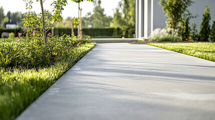 Obraz premium Concrete Pathway in a Well-Maintained Garden