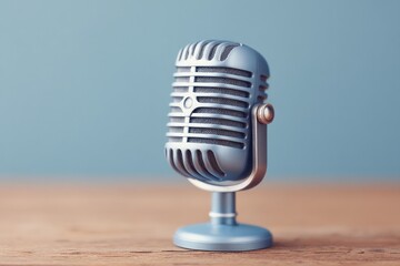 vintage microphone stands alone on wooden table