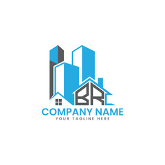 Fototapeta premium Modern Real Estate Logo Design – Blue Building Icon Template for Construction or Property Business