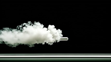 Silvery projectile launching white vaporous cloud.