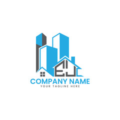 Modern Real Estate Logo Design – Blue Building Icon Template for Construction or Property Business