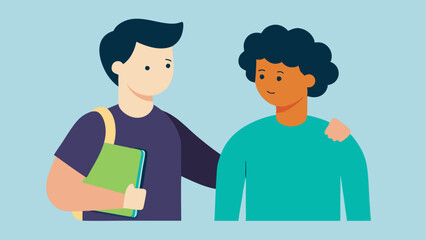 Fototapeta premium Peer Support Two students one providing a shoulder to lean on while explaining a concept to the other showing empathy and support in learning.