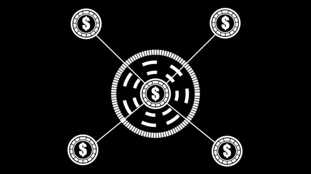 Glowing dollar icon vertical all the video white color  . with black background.. 