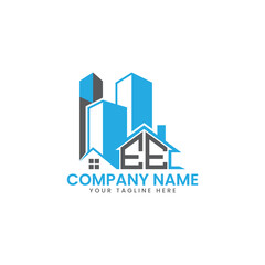 Fototapeta premium Modern Real Estate Logo Design – Blue Building Icon Template for Construction or Property Business