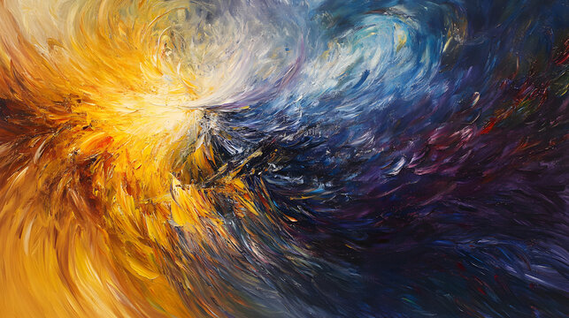 A large-scale painting filled with swirling, expressive brushstrokes that convey frustration and emotional turmoil.