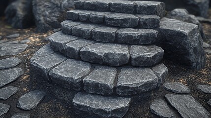 Stone staircase leading through a rocky terrain, surrounded by natural landscape elements