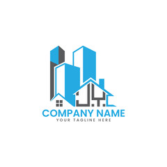 Modern Real Estate Logo Design – Blue Building Icon Template for Construction or Property Business