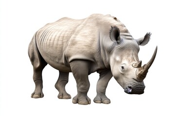  a rhinoceros isolated on a white background, ultra-realistic, real photo