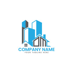 Modern Real Estate Logo Design – Blue Building Icon Template for Construction or Property Business