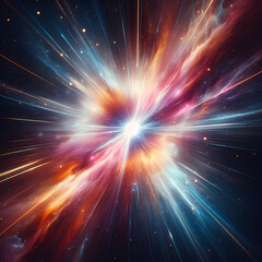 Fototapeta premium Stellar explosion with dust trails. Dynamic explosion in space showing shockwaves and radiant light. Generative AI