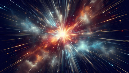 Stellar explosion with dust trails. Dynamic explosion in space showing shockwaves and radiant light. Generative AI