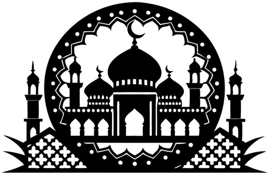Mosque panoramic silhouette with transparency for islamic theme design use, mosque, silhouette, panoramic, islamic, muslim, religion, architecture, building, arab, arabic, culture, traditional