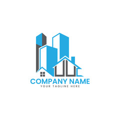 Modern Real Estate Logo Design – Blue Building Icon Template for Construction or Property Business