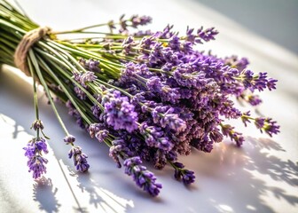 Fototapeta premium Rustic Lavender Bouquet on White, Documentary Style Photography