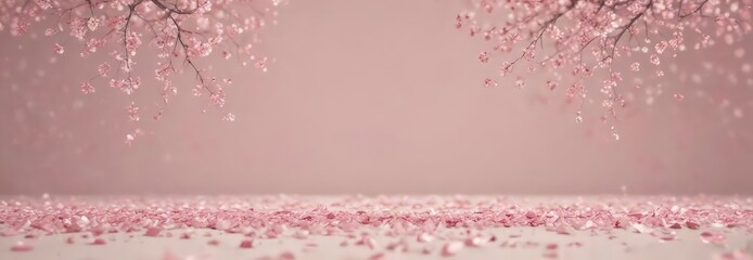 Delicate pink sakura petals drift on a pastel backdrop ,  pink,  visual
