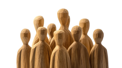 Wooden human statue standing isolated on transparent background. PNG