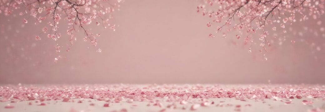 Delicate pink sakura petals drift on a pastel backdrop ,  pink,  visual