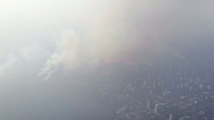 Obraz premium High-angle view of a city shrouded in smoky haze.