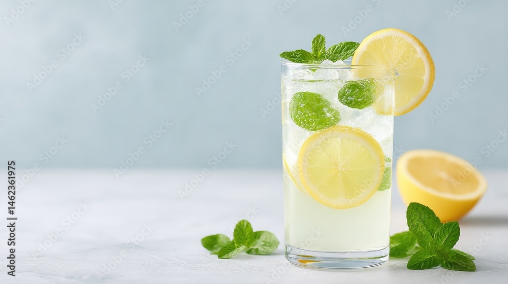 Poster minimalistic image of refreshing drink isolated on clean white background with abundant copy space