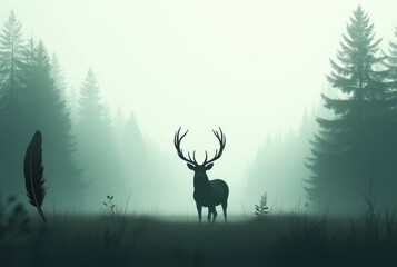 Majestic Stag Silhouette in Misty Forest A Serene Nature Scene