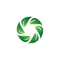 Green leaf circle logo for eco-friendly nature design, Eco nature logo, sustainable symbol, Abstract Leaf Aperture Logo for Eco-Friendly Photography & Nature