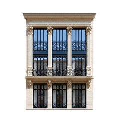Fototapeta premium Elegant Architecture of Classic Building Facade with Balconies and Decorative Details in Urban Setting on transparent background