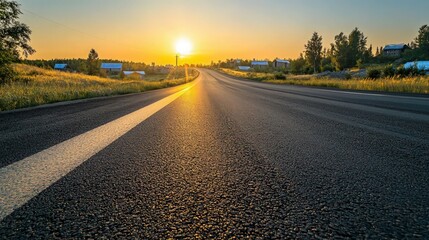 Obraz premium Asphalt road in summer at sunset. Summer evening. 