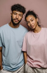 Fototapeta premium Young black couple posing together wearing casual clothes