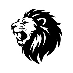 Obraz premium A vector silhouette of a roaring lion's head, isolated on a white background.