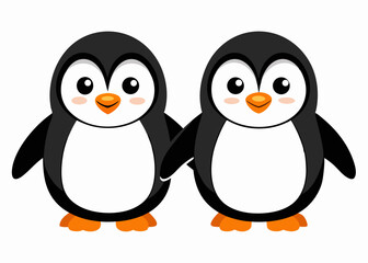 Naklejka premium Two Cute Cartoon Penguins Holding Hands Together