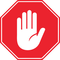Obraz premium Red Octagonal Stop Sign with White Hand Symbol Vector Illustration