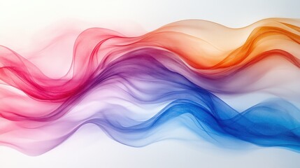 Colorful Flowing Waves of Semi-Transparent Fabric on White Background