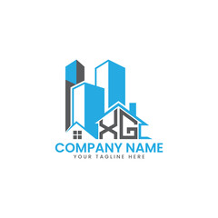 Fototapeta premium Modern Real Estate Logo Design – Blue Building Icon Template for Construction or Property Business