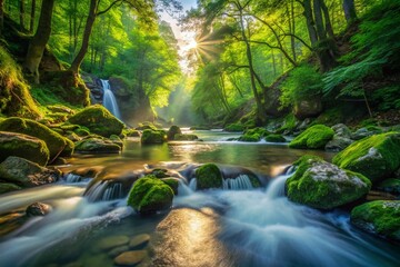 Serene Wilderness Stream: Long Exposure Gorge Photography