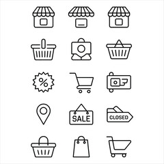 Stylized black and white silhoMinimalist black and white line art icons set for e-commerce and retail shopping conceptsuette of a fashionable woman with shopping bags in elegant pose