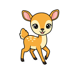 Cute Cartoon Baby Deer Fawn with Spots Walking Playfully