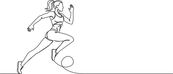 continuous single line drawing of female athlete running, line art vector illustration