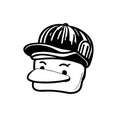 Stylized illustration of a playful character wearing a baseball cap design