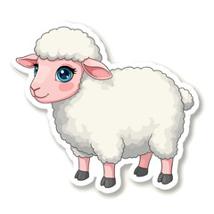 Cute Fluffy White Sheep Lamb Sticker Illustration Isolated