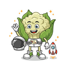 Cosmic Cauliflower Adventure: A cheerful cauliflower character, dressed as an astronaut with a miniature rocket, sets off on a whimsical space exploration.