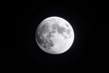Fototapeta premium Full moon, slightly muted grey-white hue, in inky black space