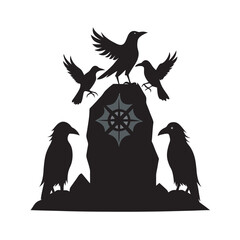 Crow Coven Gathering On Bare Oak Tree