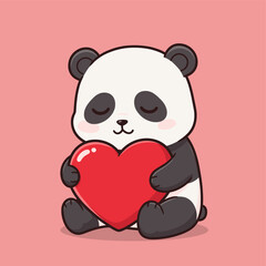 Cute Panda Holding Large Red Heart for Valentine's Day